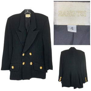 Vintage 1990's Zang Toi Sz 4 Black Wool Jacket Cameo Buttons Avant Garde *READ*
